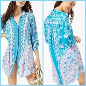 🤑 Lilly Pulitzer Natalie Beach Summer Cover Up Turquoise Teal